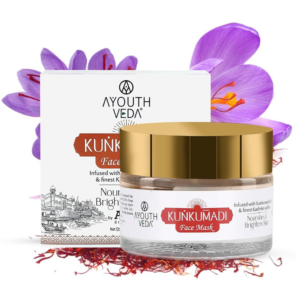 Ayouthveda Kunkumadi Face Mask | Infused with Kumkumadi Taila, Sandalwood, Turmeric & Finest Kashmiri Saffron | Helps to Tighten Pores & Boost Skin Radiance (Pack Of 1-50gm)