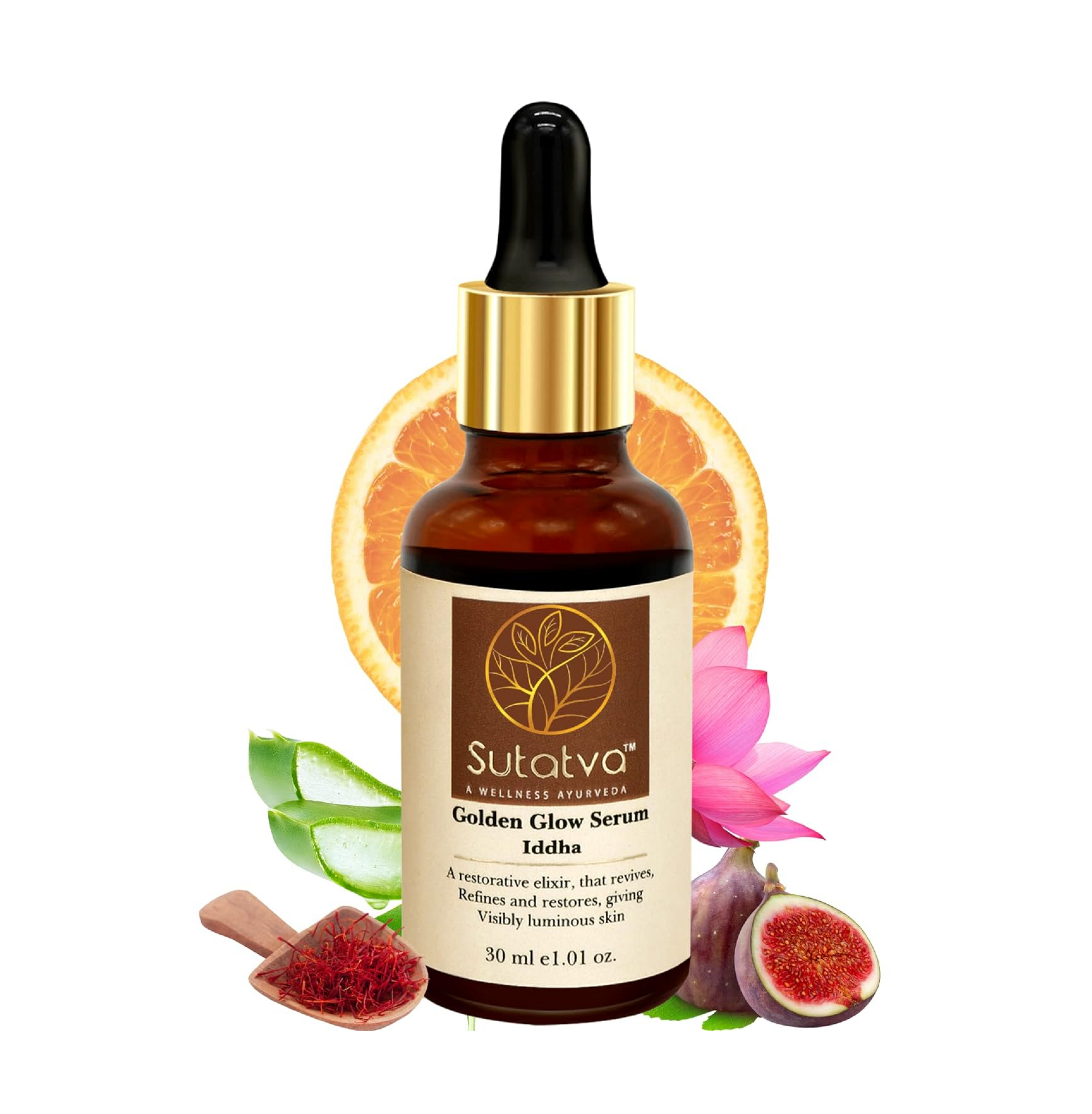 Sutatva Ayurvedic Golden Glow Night Face Serum with Vitamin C for Glowing Skin, Dark Spot Reduction, Pigmentation & Anti-Ageing | For Men & Women | 30ml
