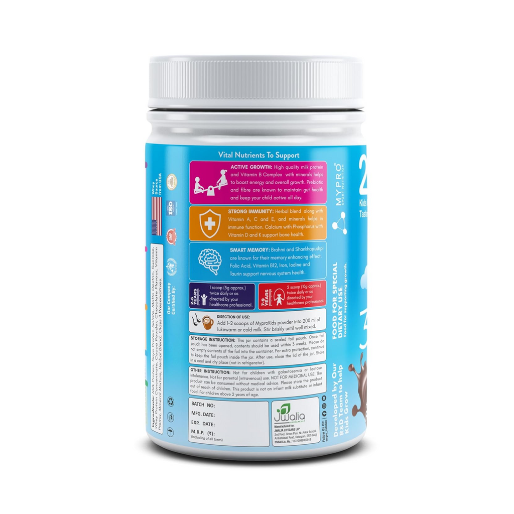 Mypro Sport Nutrition Protein Drink Powder Mypro Kids Grow And Gain (3 Benefits Active+ Strong+Smart For Kids) Drink Supplement Powder for Growing Children- 400 Gm