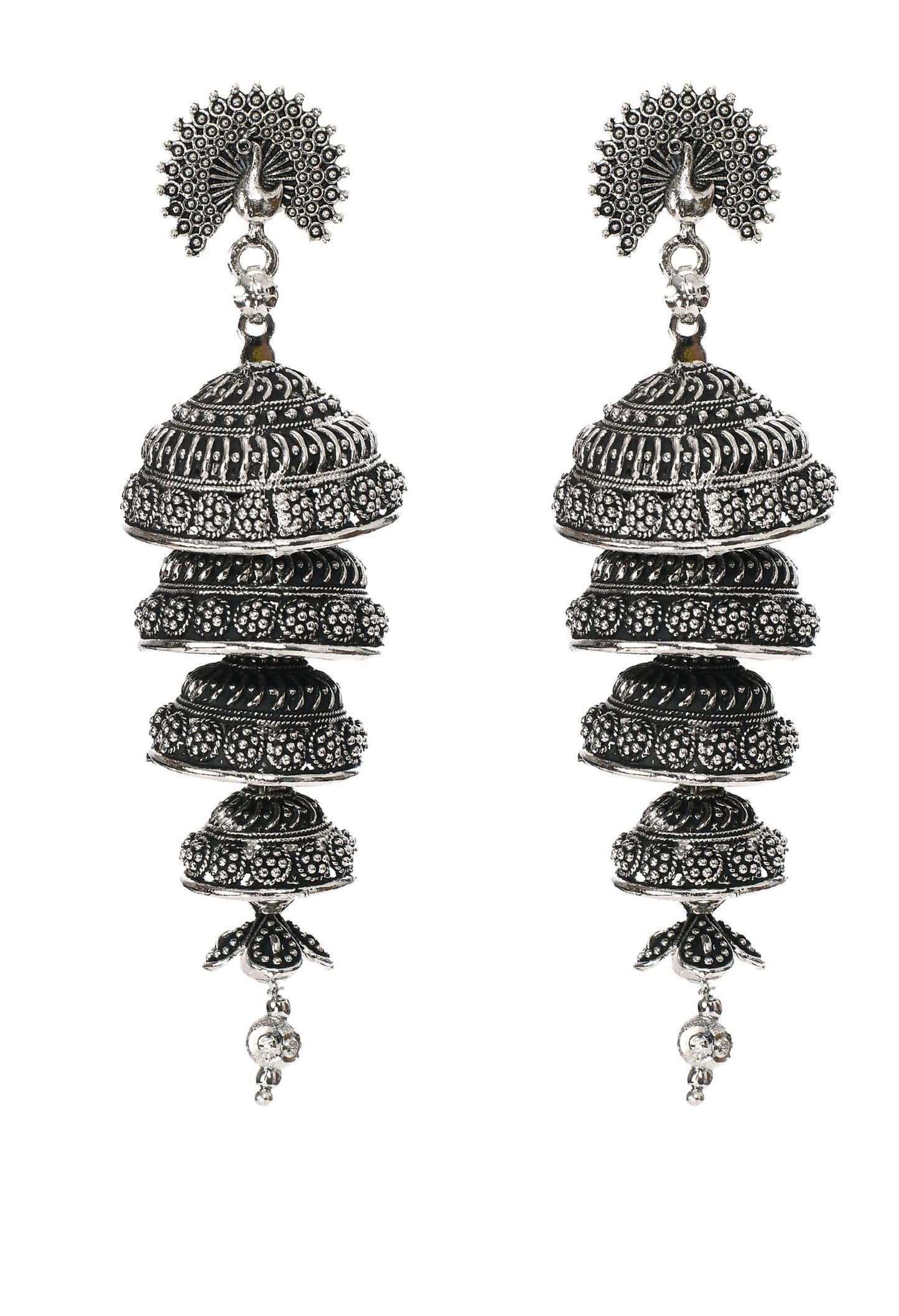 Mominos Fashion Johar Kamal Peacock Design Silver Colour Earrings