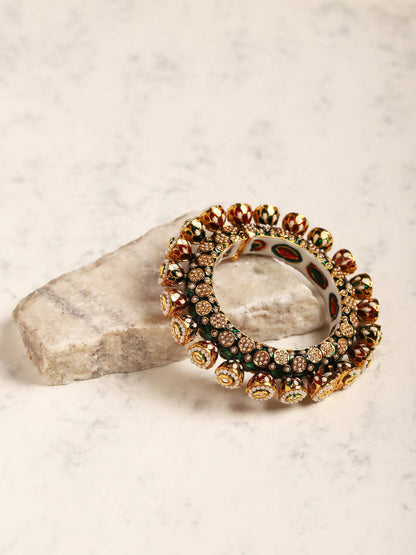 Gold-Polished Green Navratan Meenakari Bangle - Ruby Raang