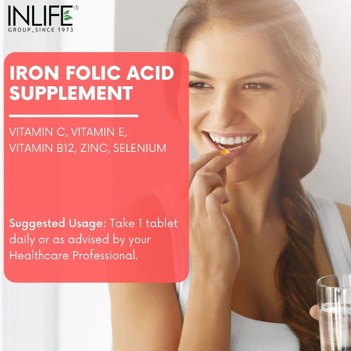 INLIFE  Chelated Iron Folic Acid Supplement - 60 tabs