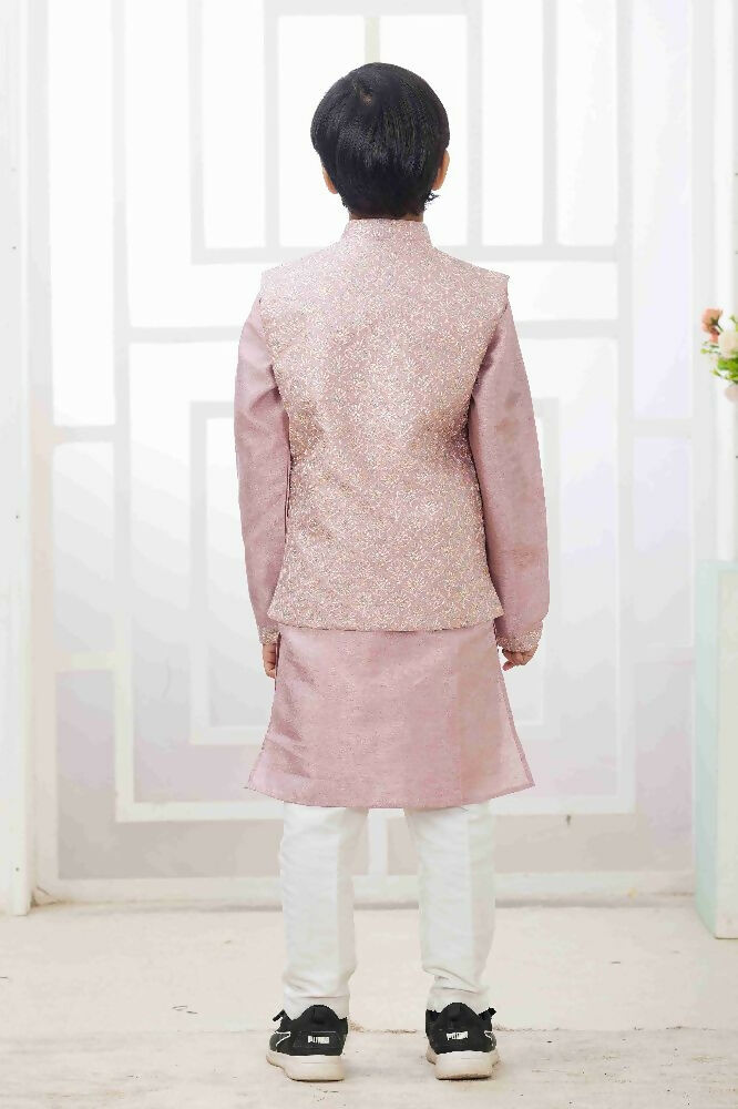 Raivat Ethnic Art Silk Embroidery Work 3 Pics Jacket Set In Onion Pink Colour