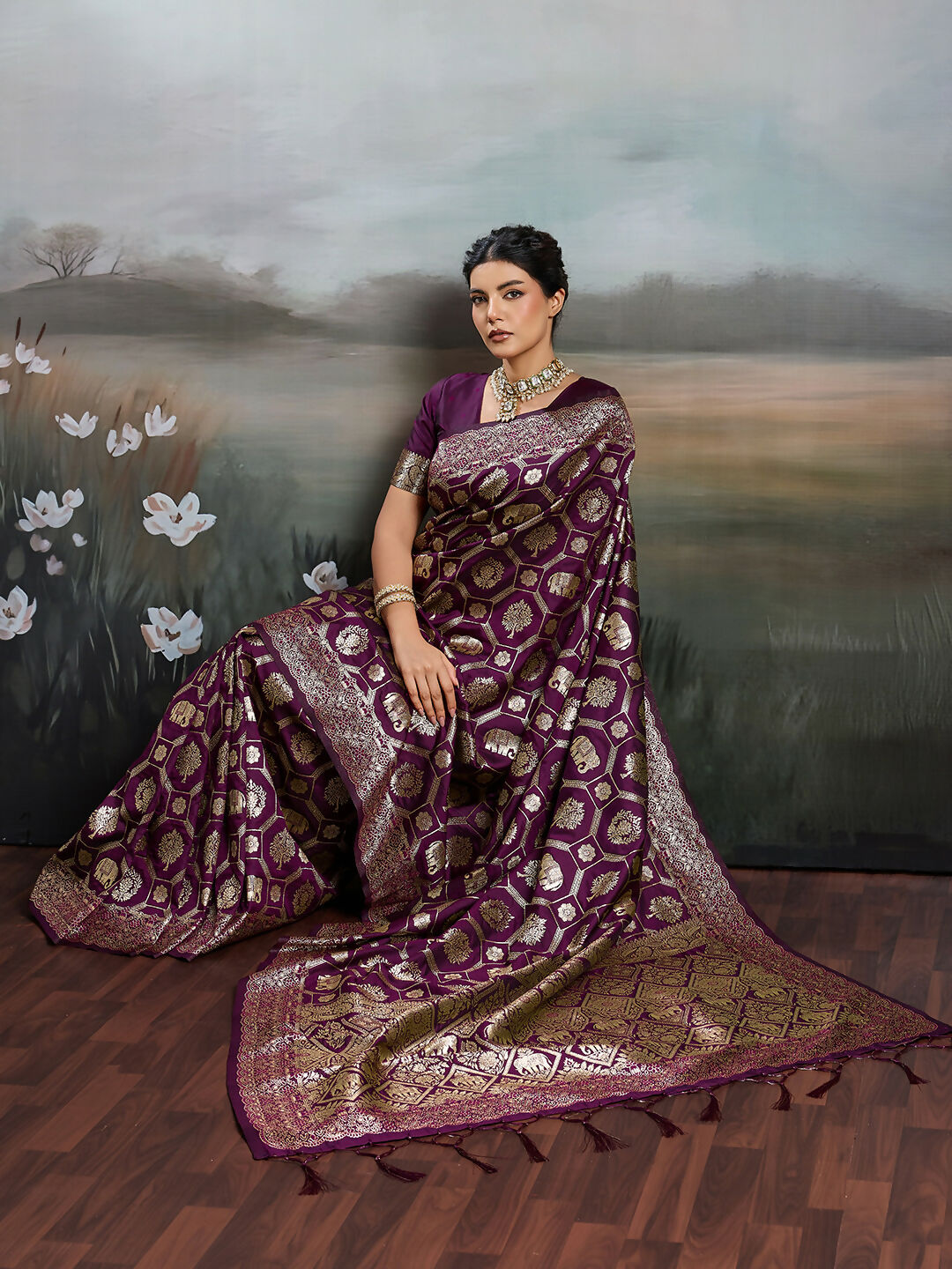 Shree Shyam Fashion Wine Silk Blend Saree