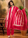 Sangria Floral Printed V Neck Pure Cotton Straight Kurta With Trousers & Dupatta