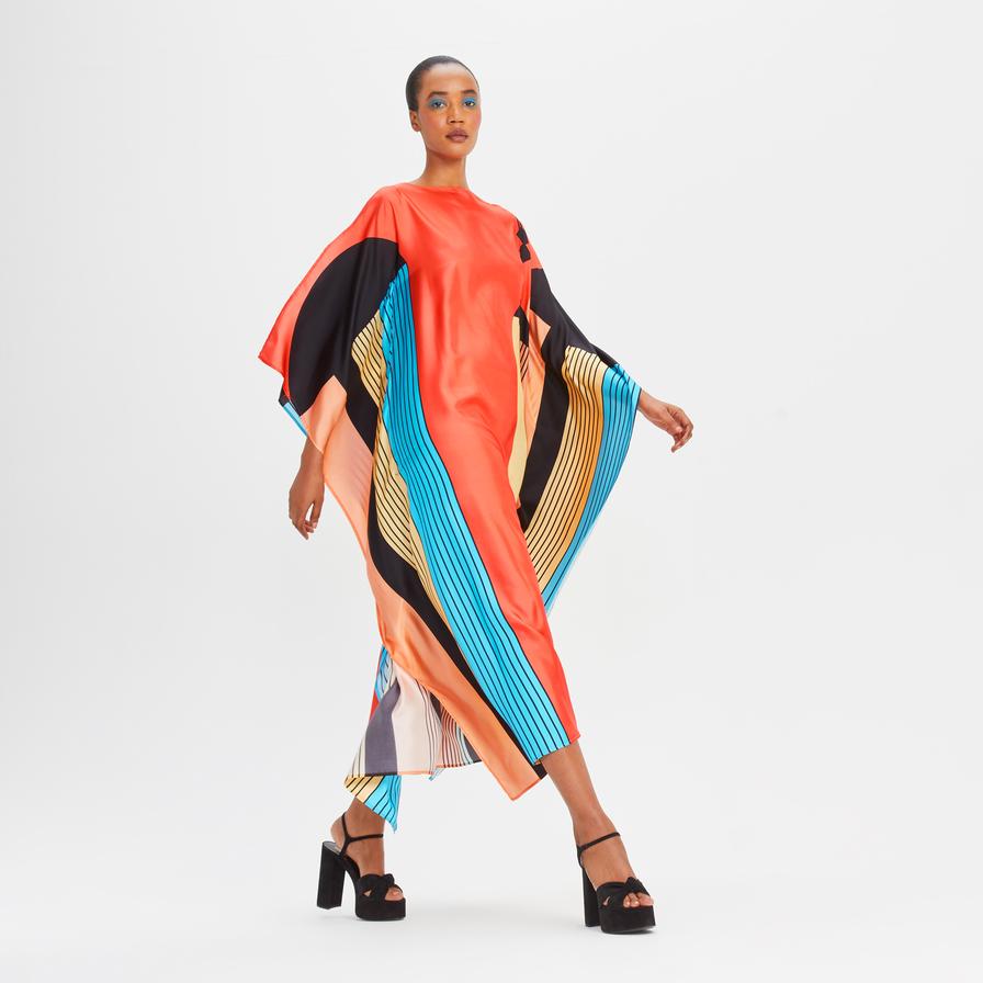 Soft Satin Silk Kaftan, Digital Printed Women's Caftan