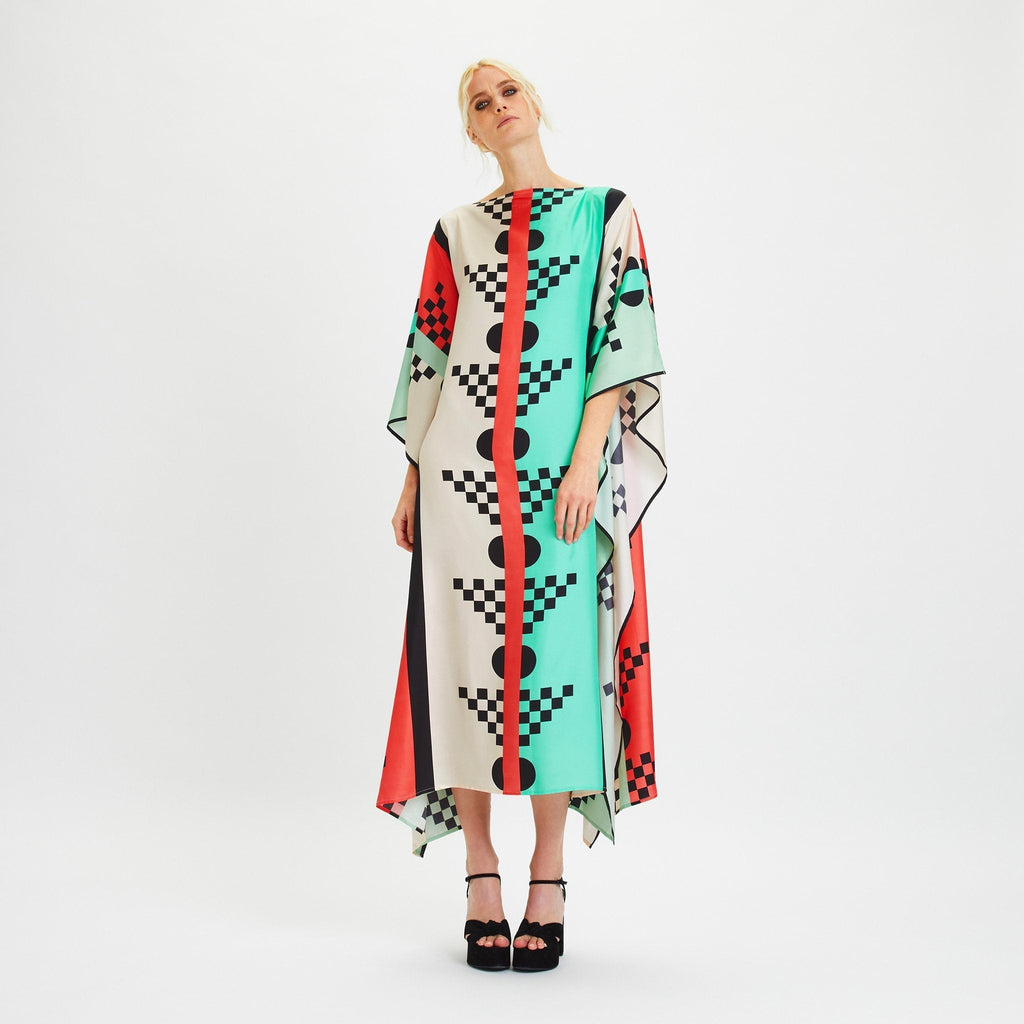 Printed Soft Satin Silk Long Women's Kaftan