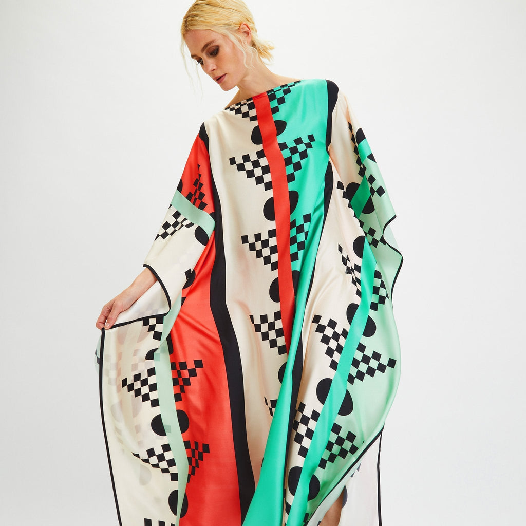 Printed Soft Satin Silk Long Women's Kaftan