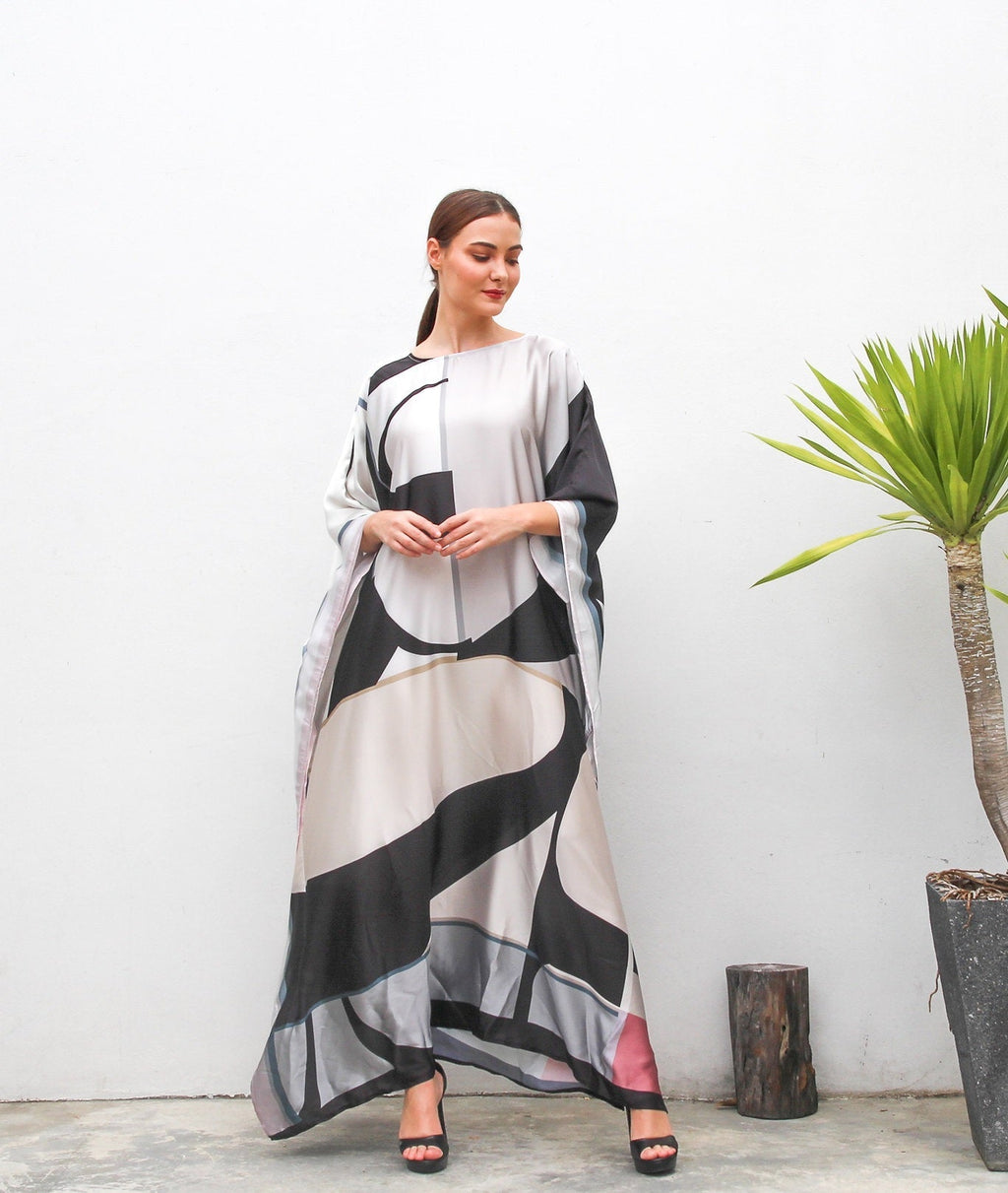 Designer Casual Satin Silk Caftan, Beach Wear Women's Kaftan