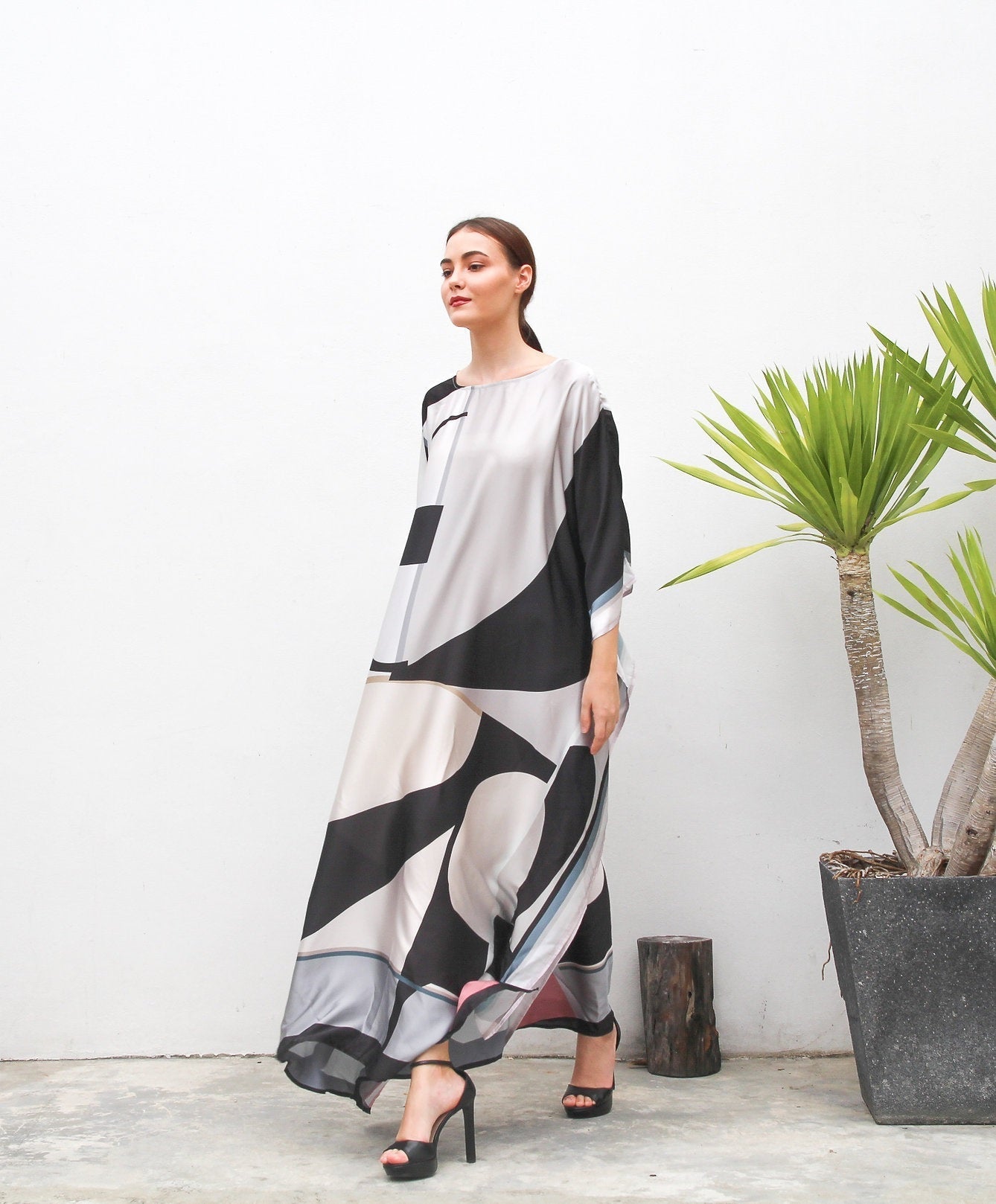 Designer Casual Satin Silk Caftan, Beach Wear Women's Kaftan