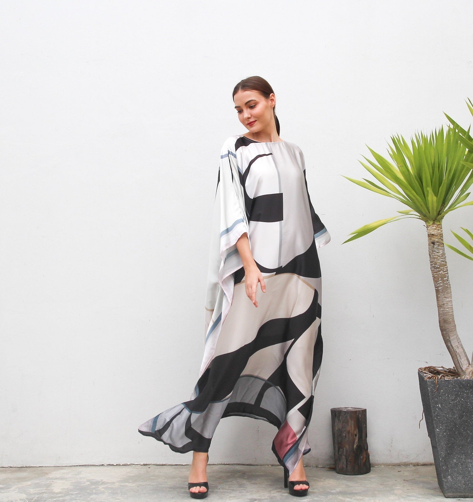 Designer Casual Satin Silk Caftan, Beach Wear Women's Kaftan