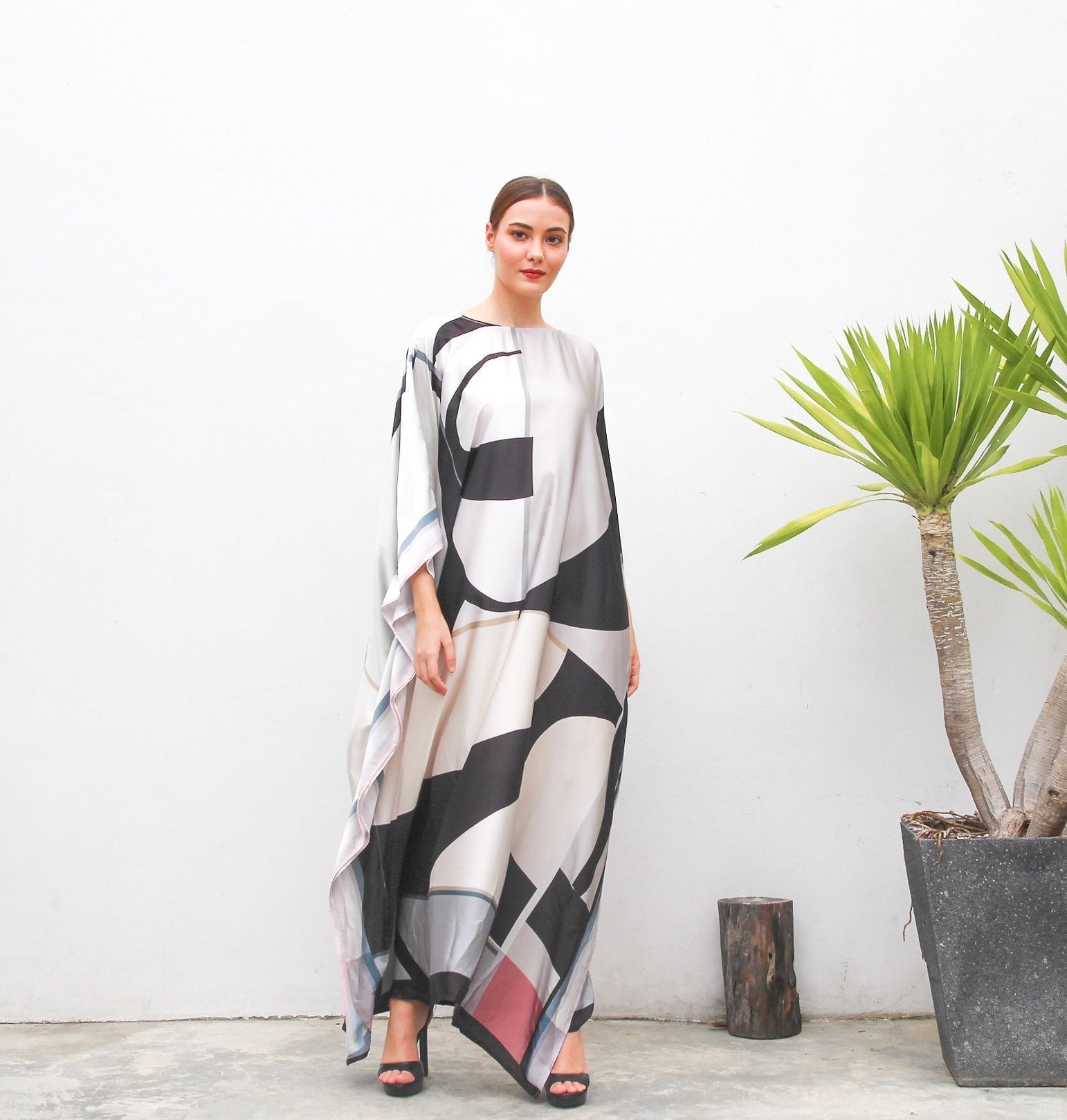 Designer Casual Satin Silk Caftan, Beach Wear Women's Kaftan