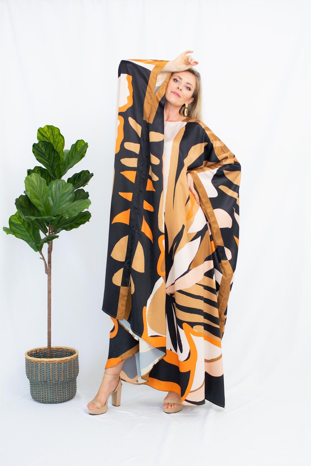 Satin Silk Caftan, Luxury Printed Long Kaftan For Women's