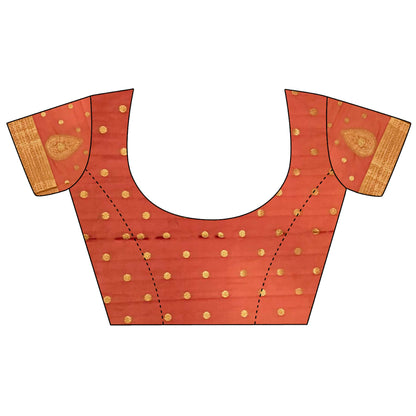 Joban Fashion Orange Motifs Zari Weaving Soft Silk Banarasi Saree