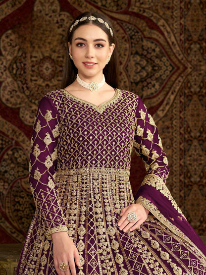 Anaita Purple Embroidered Net Stitched Anarkali Suit