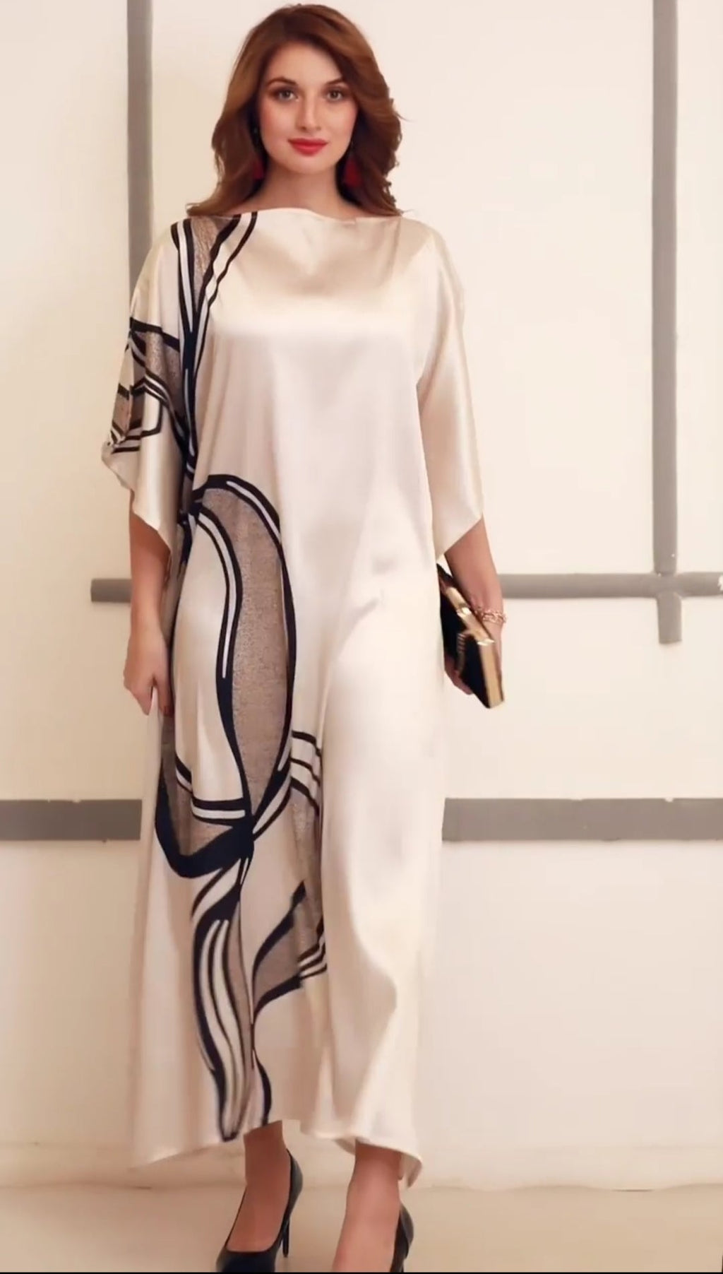 Soft Satin Silk Printed  Beach Wear Women's Long Kaftan