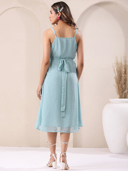 Janasya Light Dobby Chiffon Solid A-Line Dress