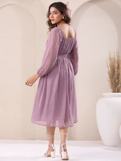 Janasya Light Dobby Chiffon Self Design Fit & Flare Dress