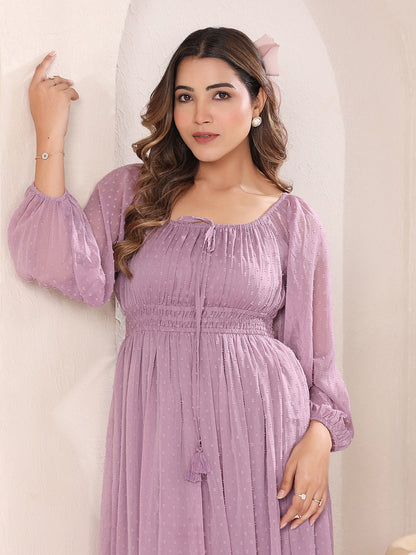 Janasya Light Dobby Chiffon Self Design Fit & Flare Dress