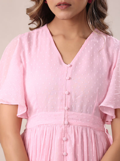Janasya Light Dobby Chiffon Self Design A-Line Dress