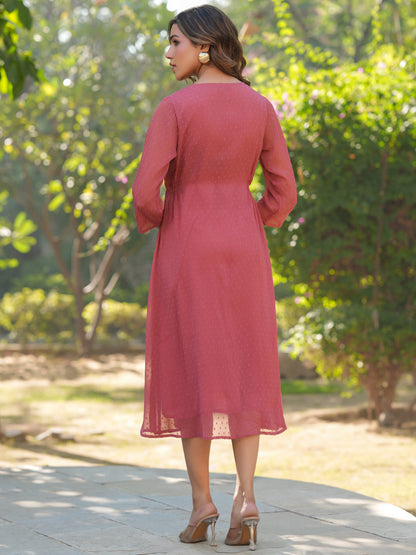 Janasya Light Dobby Chiffon Self Design A-Line Kurta