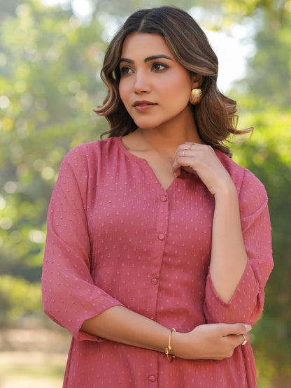 Janasya Light Dobby Chiffon Self Design A-Line Kurta