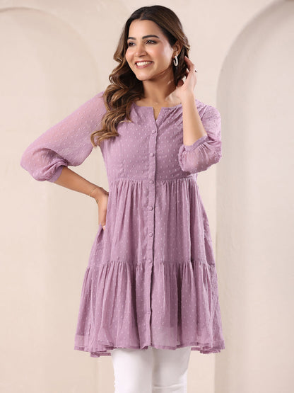 Janasya Dark Dobby Chiffon Self Design Tiered Tunic