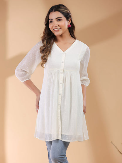 Janasya Light Dobby Chiffon Self Design A-Line Tunic