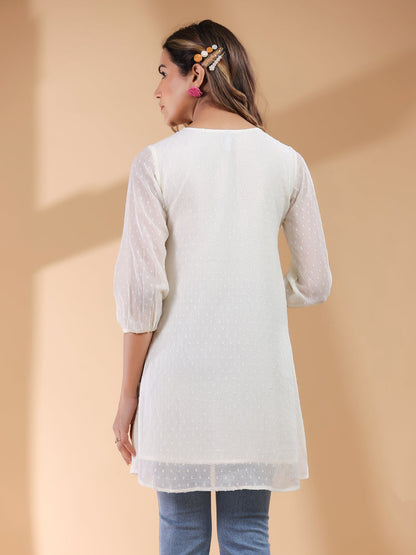 Janasya Light Dobby Chiffon Self Design A-Line Tunic