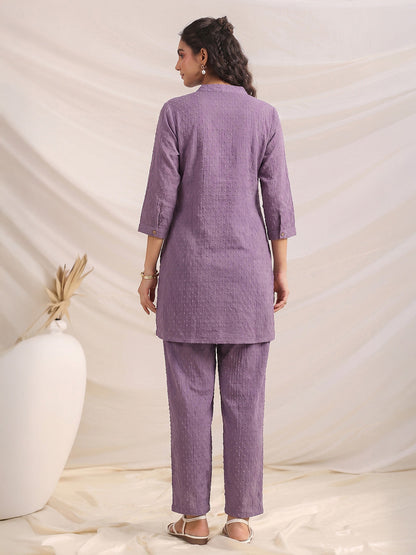 Janasya Lavender A-Line Dobby Chiffon Pant Co-ord Sets