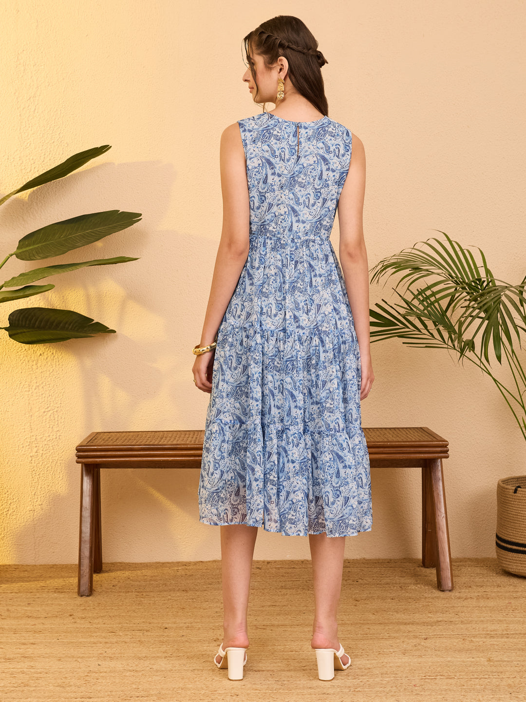 Janasya Light Blue Tiered Chiffon Dress