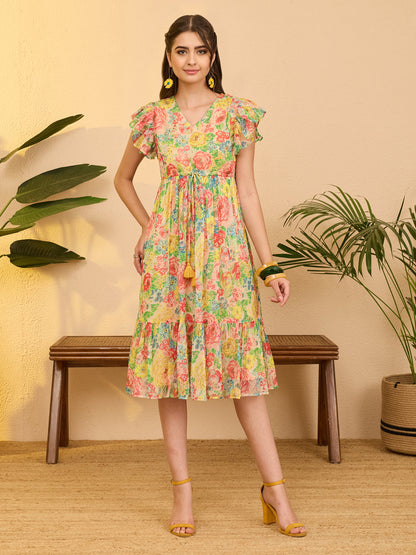 Janasya Multi Fit & Flare Chiffon Dress