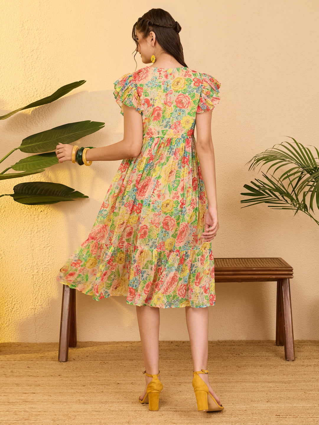 Janasya Multi Fit & Flare Chiffon Dress