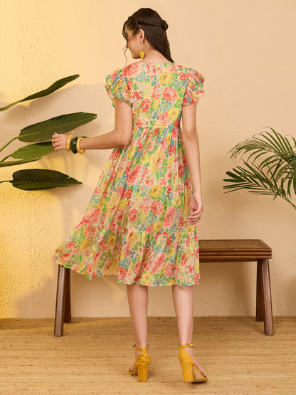 Janasya Multi Fit & Flare Chiffon Dress