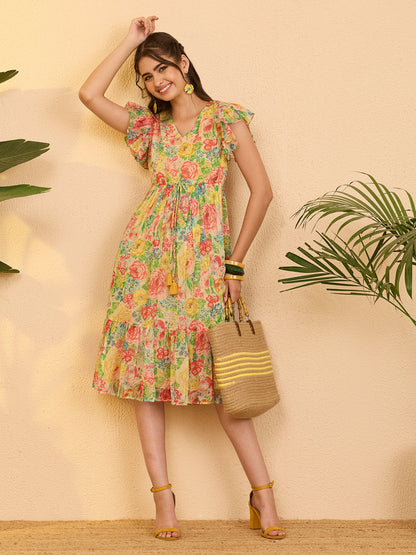 Janasya Multi Fit & Flare Chiffon Dress