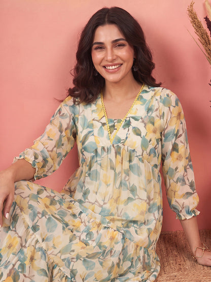 Janasya Yellow Tiered Chiffon Dress
