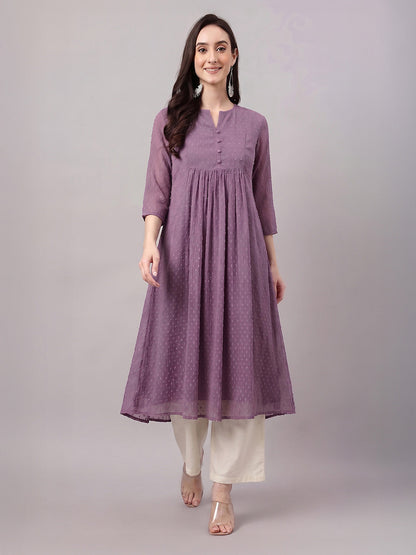 Janasya Lavender A-Line Dobby Chiffon Kurta