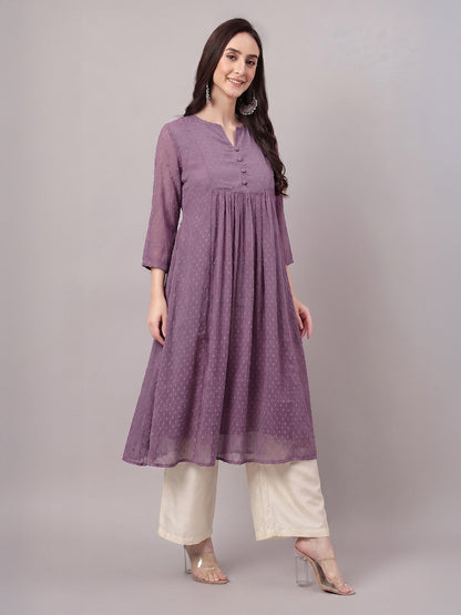 Janasya Lavender A-Line Dobby Chiffon Kurta
