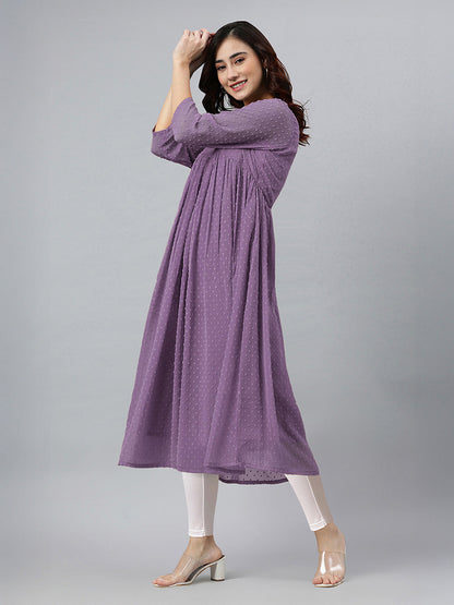 Janasya Lavender Flared Dobby Chiffon Kurta