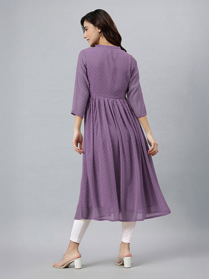 Janasya Lavender Flared Dobby Chiffon Kurta