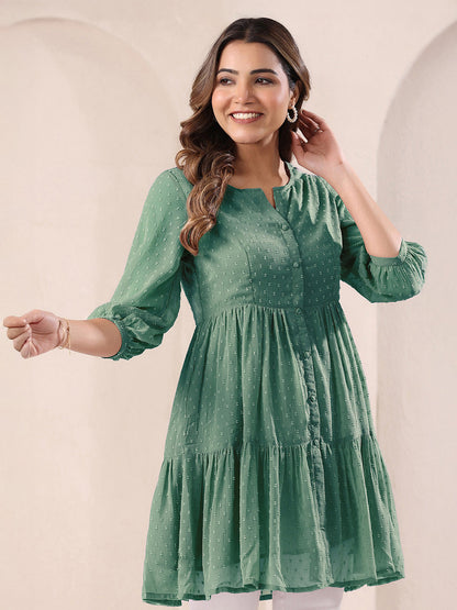 Janasya Sage Gathered Dobby Chiffon Tunic