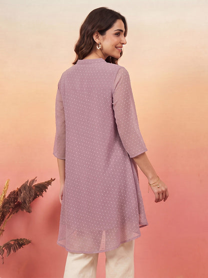 Janasya Lavender A-Line Dobby Chiffon Tunic