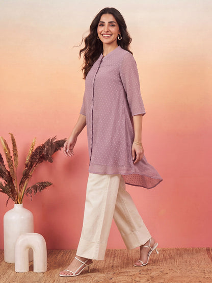 Janasya Lavender A-Line Dobby Chiffon Tunic