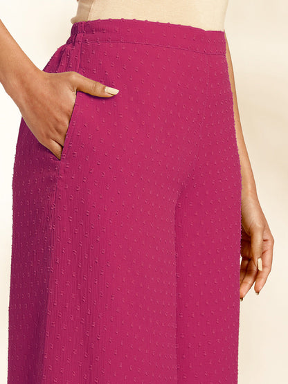 Janasya Bright Dobby Chiffon Self Design Gathered Top & Bottom Set