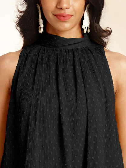 Janasya Black Dobby Chiffon Self Design Co-Ords