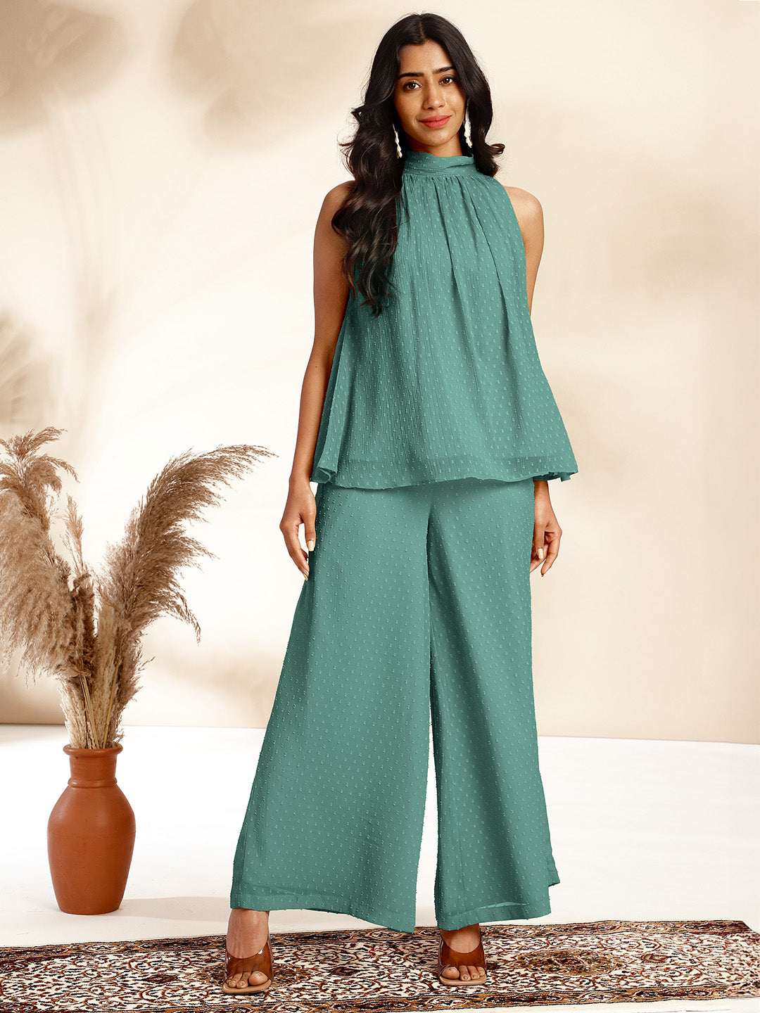 Janasya Sage Dobby Chiffon Self Design Co-Ords