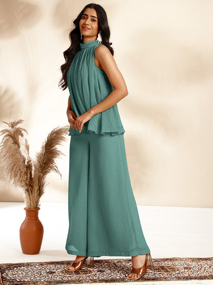 Janasya Sage Dobby Chiffon Self Design Co-Ords