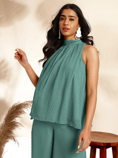 Janasya Sage Dobby Chiffon Self Design Co-Ords