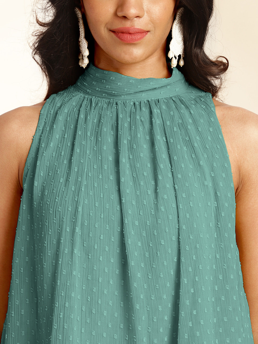 Janasya Sage Dobby Chiffon Self Design Co-Ords
