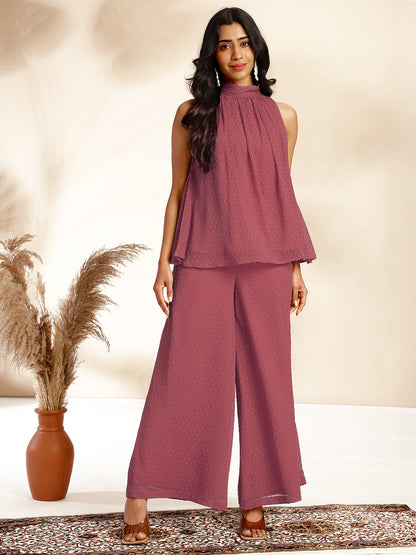 Janasya Coral Dobby Chiffon Self Design Co-Ords